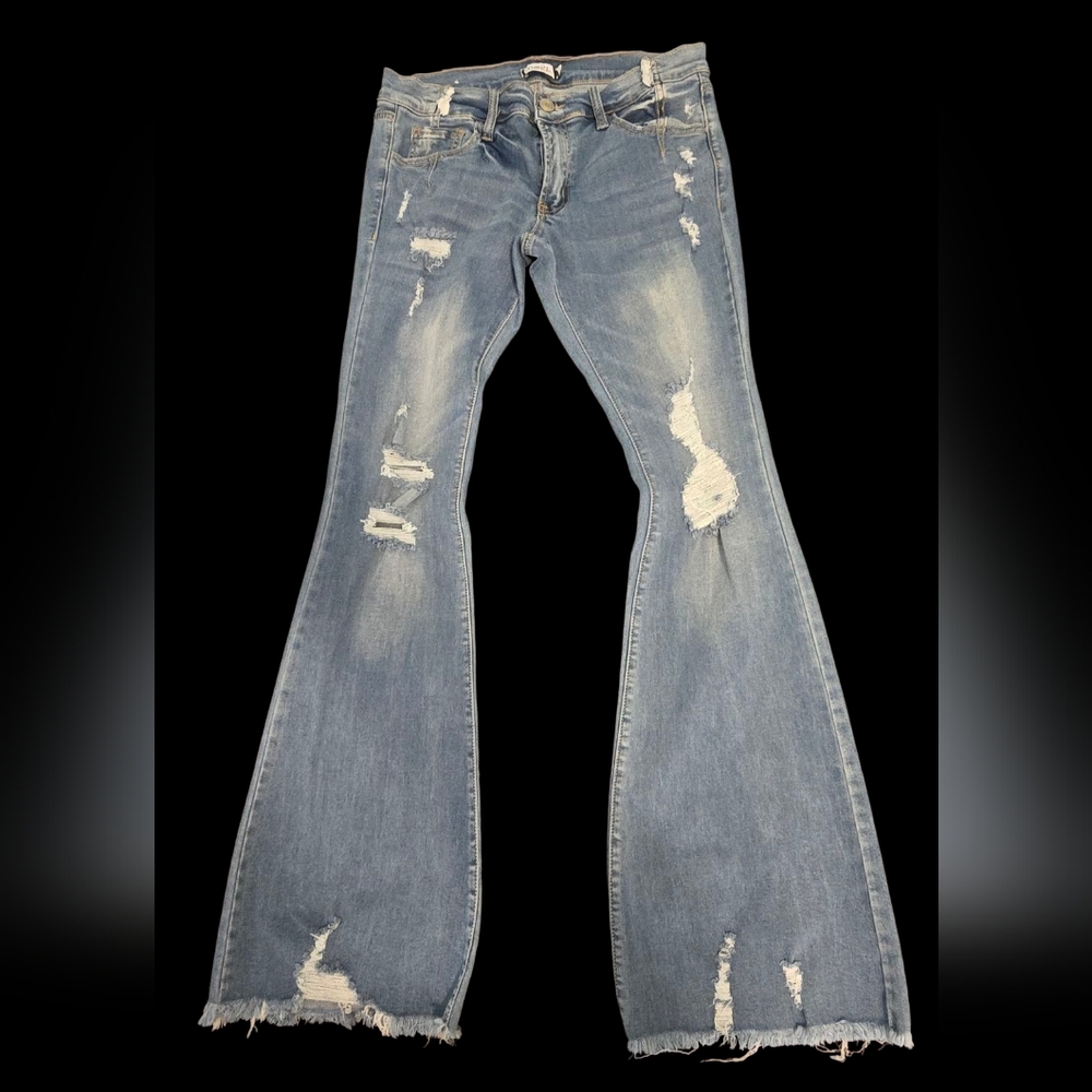 Rue 21 Blue Flare Wide Leg Distressed Jeans Size 10 (New W/O Tag)